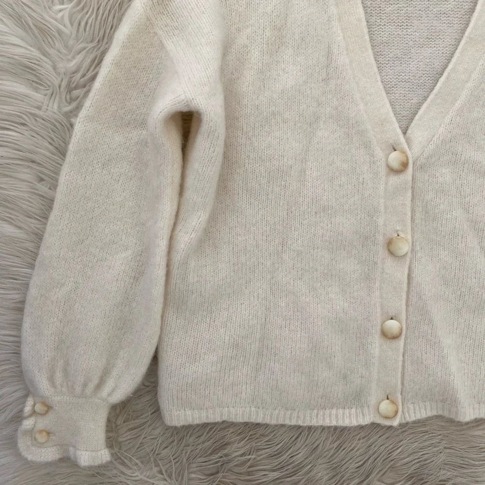 Sezane Mia Cardigan Kingdom Ecru Cream White Mohair Wool V-Neck Knit Sweater - Picture 4 of 14